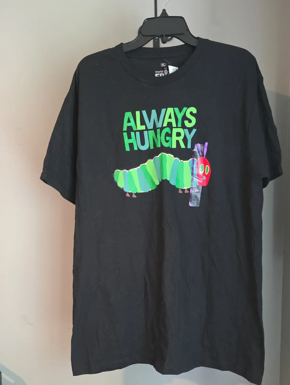 Black 'Always Hungry' Caterpillar Graphic Tee Size XL NWT